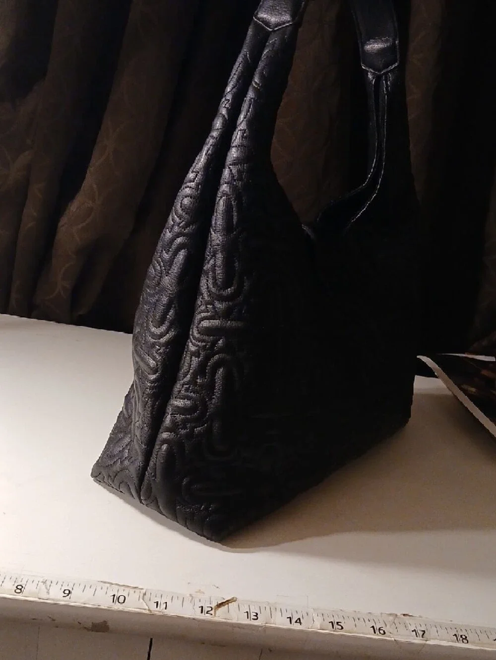 True Religion Women's Black Vegan Leather Logo Buckle Y2K Hobo Bag